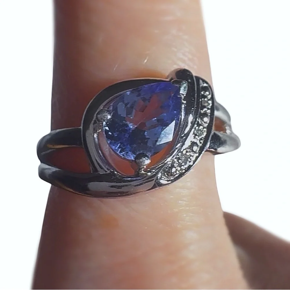 Elegant 14k White Gold over Silver Tanzanite Diamond Ring!